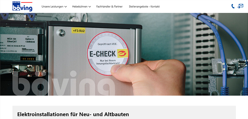 Referenzen Hofer Werbung Screenshot Webseite Elektro Böving
