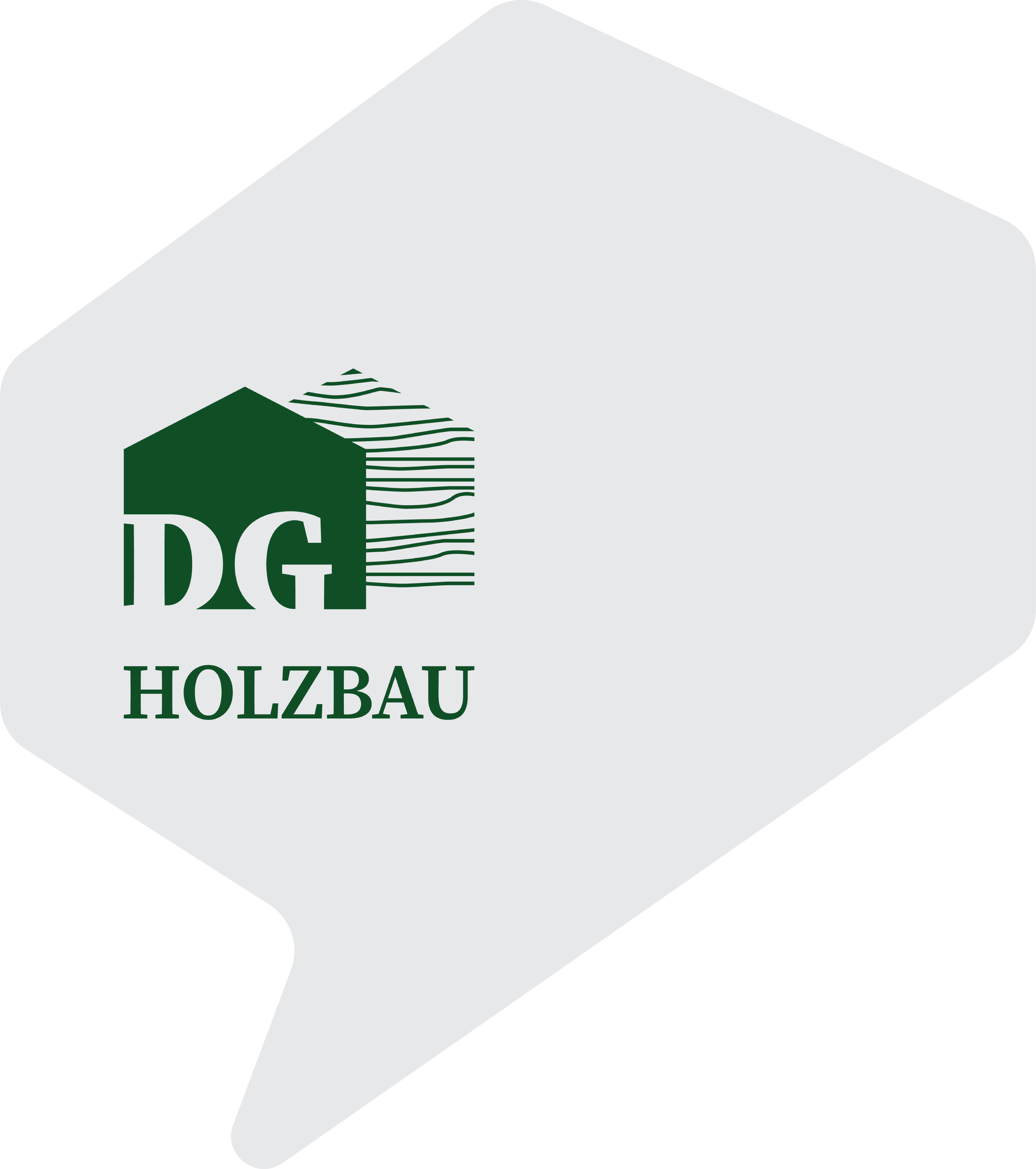 graue Sprechblase mit grünem Logo von DG Holzbau