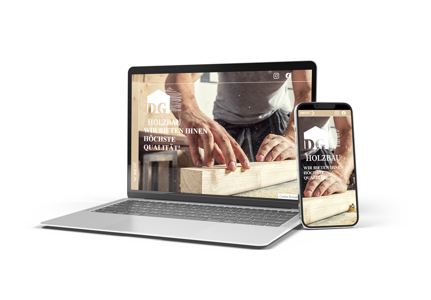 Referenzen Hofer Werbung Handy und Laptop mit Webseite von DG Holzbau