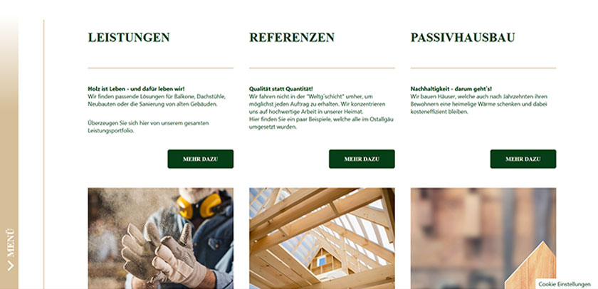 Referenzen Hofer Werbung Screenshot Webseite DG Holzbau