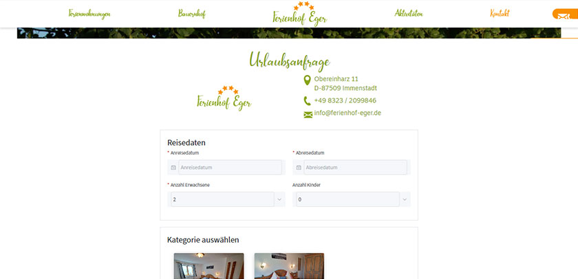 Referenzen Hofer Werbung Screenshot Webseite Ferienhof Eger
