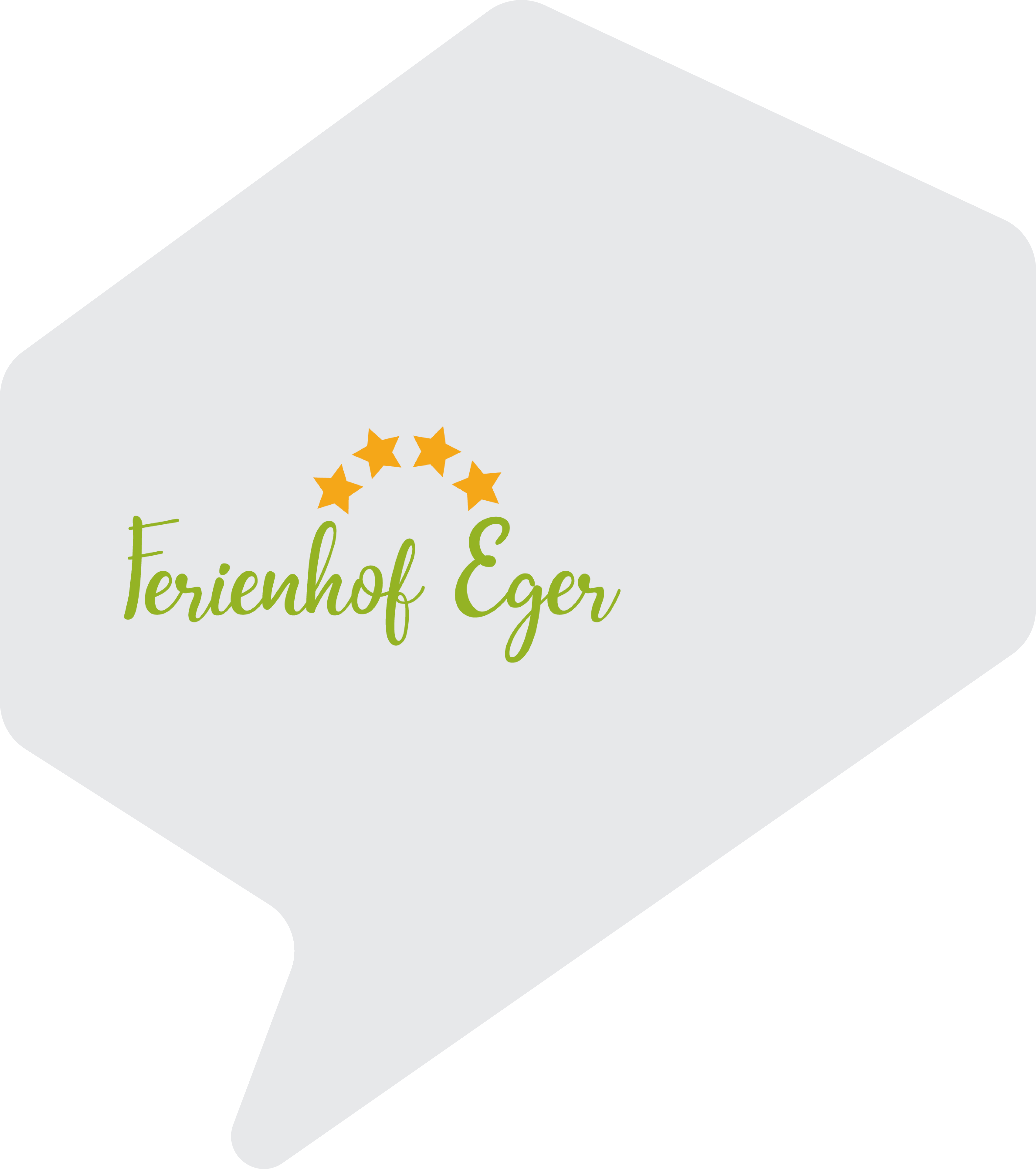 graue Sprechblase mit grünem Logo von Ferienhof Eger