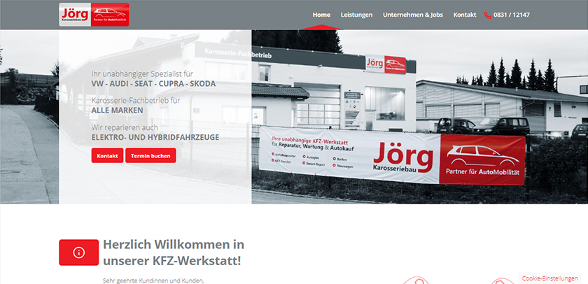 Referenzen Hofer Werbung Screenshot Webseite Jörg Karosseriebau
