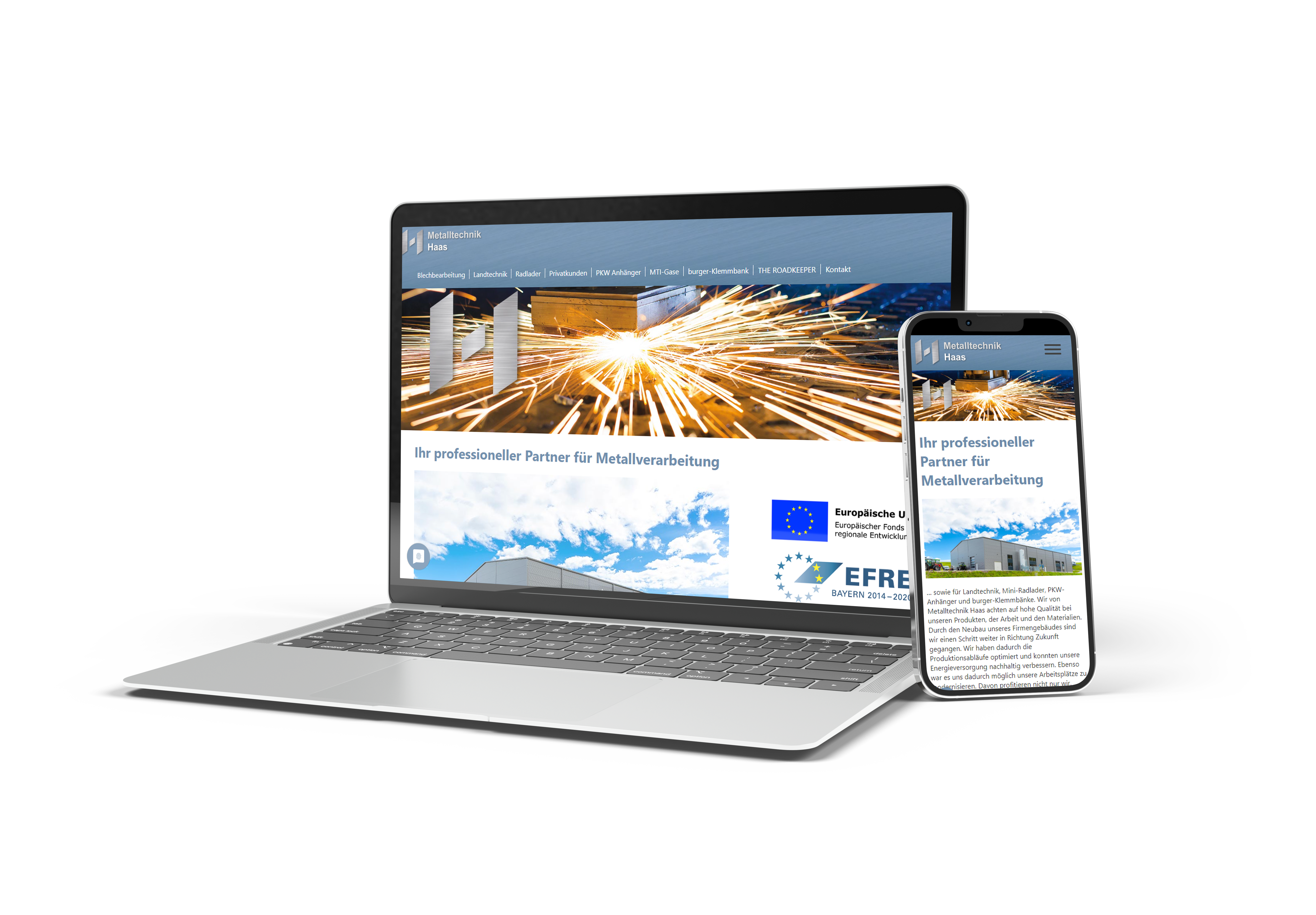 Referenzen Hofer Werbung Handy und Laptop mit Webseite von Metalltechnik Haas